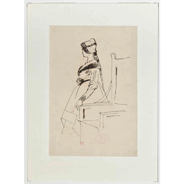 Eugène Giraud, Profile of Woman, Original Drawing on Paper, Late 19th-Century For Sale - Image 3 of 3