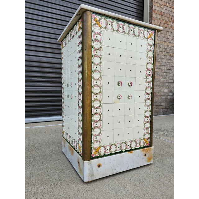 French Art Nouveau Paris Cafe Counter With Ceramic Tile Facade - Restaurant Host Reception Stand For Sale - Image 4 of 12