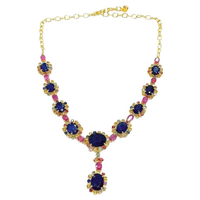 Bochic "Capri" Blue Multi Sapphire & Ruby Necklace Set 18K Gold & Silver For Sale - Image 15 of 18