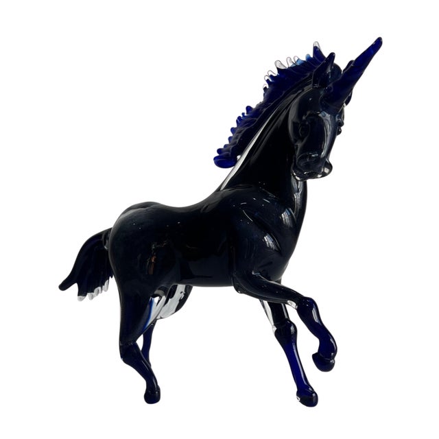 Vintage Murano Cobalt Art Glass Sculpture Unicorn Horse Signed Guiman 1/1 For Sale - Image 12 of 18