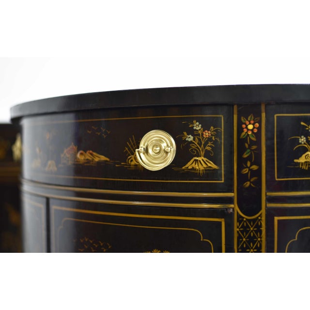 Mid Century French Chinoiserie Leather Top DemiLune Commode - A Pair For Sale - Image 13 of 14