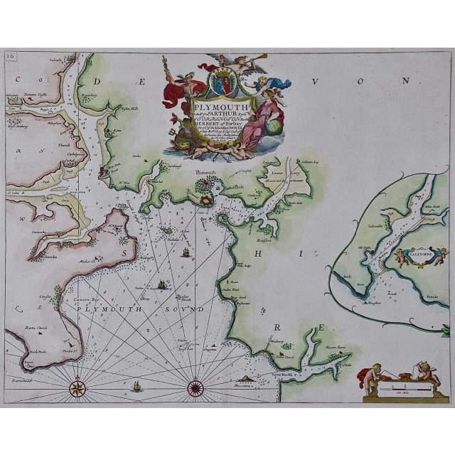 This hand-colored sea chart of the area around Plymouth, England from "Great Britain's Coasting Pilot. Being a New and...