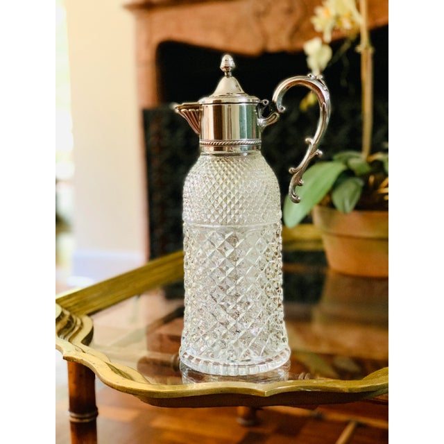 Late 20th Century Large Victorian-Style Silverplate & Cut-Glass Claret Jug, 12.75" Tall For Sale - Image 4 of 7