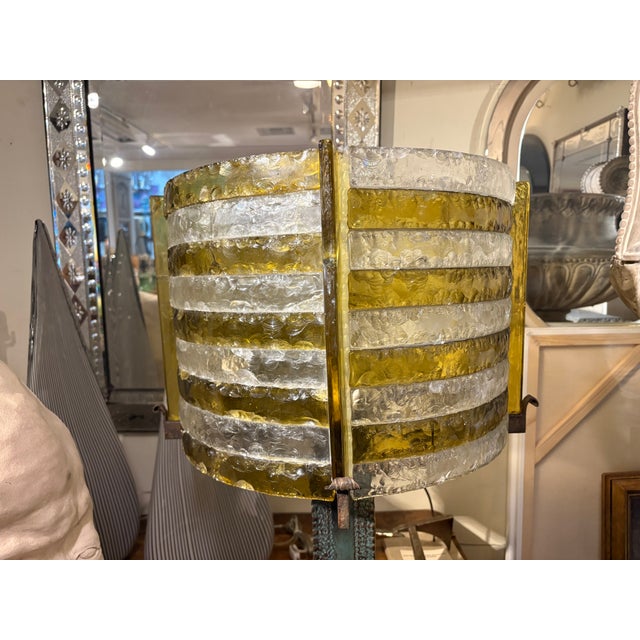 Metal 1970s Italian Brutalist Iron and Glass Lamp by Longobard. For Sale - Image 7 of 15