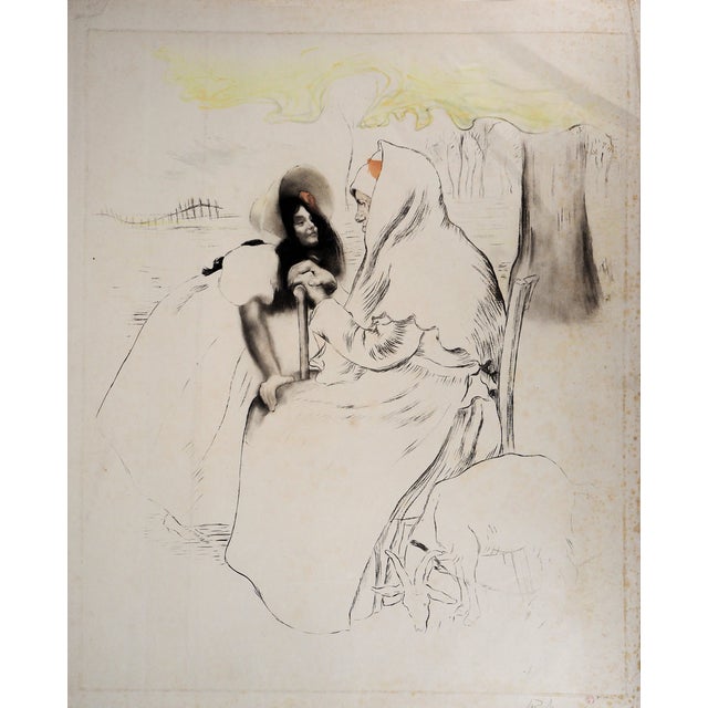 Louis Legrand, Grandmother, Her Granddaughter and a Goat, Original Engraving For Sale - Image 8 of 8