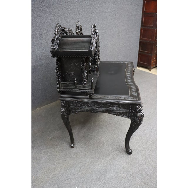 Highly Carved Chinese Dragon Black Lacquer Writing Desk / Secretary Desk For Sale - Image 14 of 15