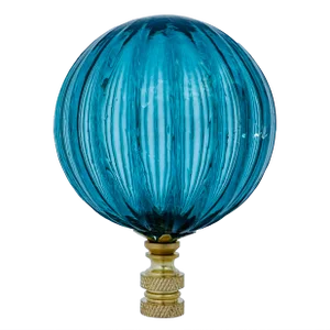 Ribbed Optic Glass Lamp Finial in Teal on Brass Hardware
