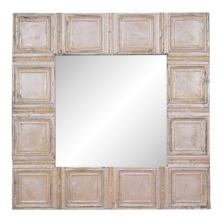 Handcrafted Antique Pink Tin Ceiling Square Mirror 46 X 46 In. For Sale