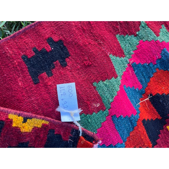 Ruby Red 1950s Ruby Red Color Diamond Pattern Flatweave Kilim Rug For Sale - Image 8 of 8