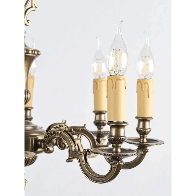 Low Brass 8-Arm Chandelier For Sale - Image 3 of 7