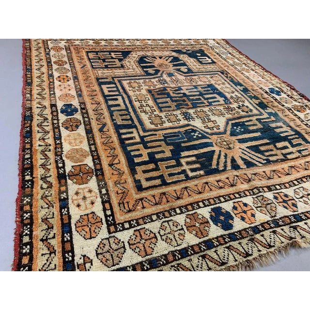 Textile Vintage Blue & Rust Dagestan Kazak Rug For Sale - Image 7 of 9
