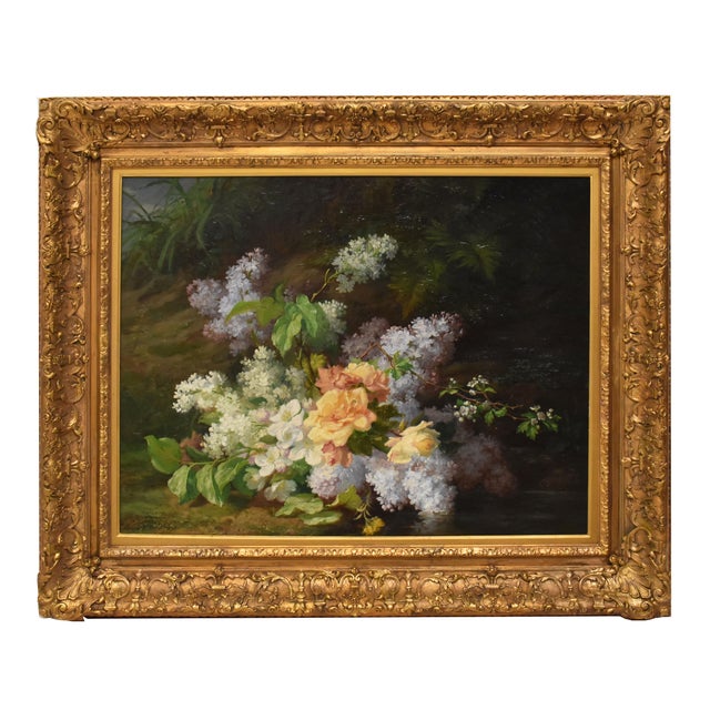 Still Life with Flower Vase, 1800s, Oil on Canvas For Sale - Image 11 of 11