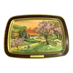 1970s Currier & Ives 1868 American Homestead Spring Vintage Serving Tray
