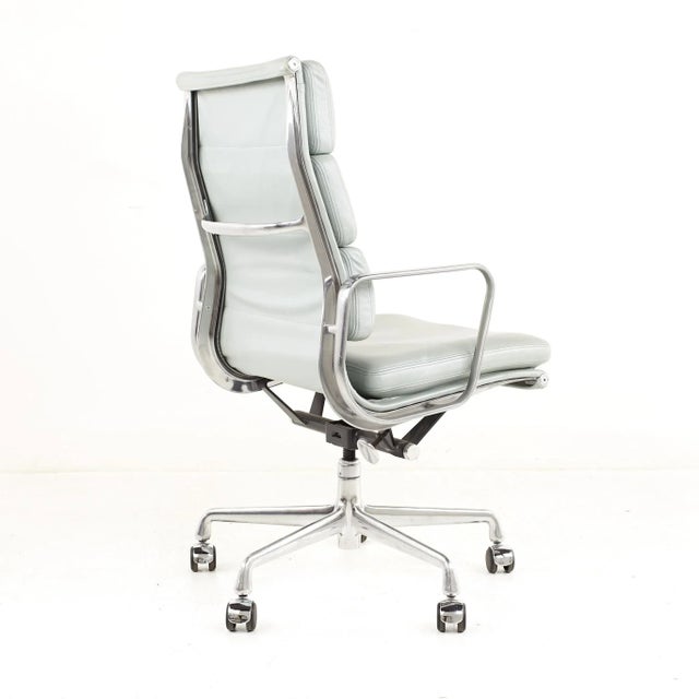 Chrome Eames Mid Century Blue Gray Soft Pad Chair For Sale - Image 8 of 9