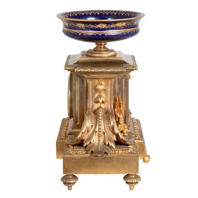French Napoleon III Gilt Bronze and Sevres Mounted Clock For Sale - Image 3 of 4