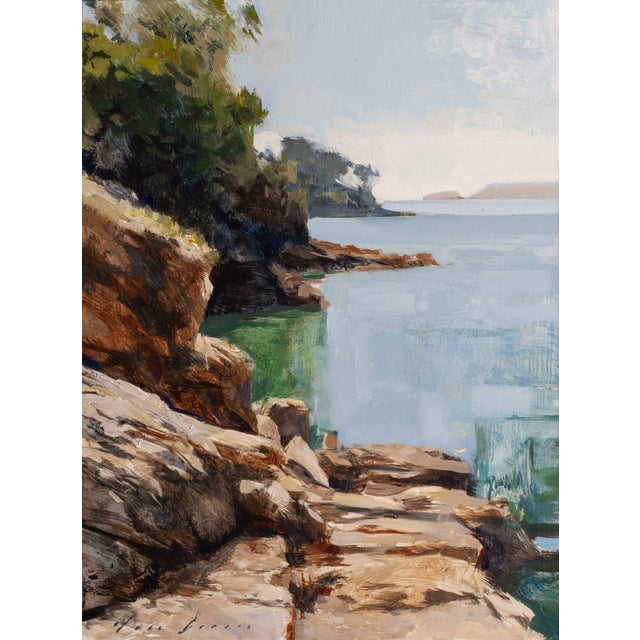 "Summer Rocks and Sea Plein Air" is an oil on panel painting by Jon Doran, completed in 2026. This plein air painting was...