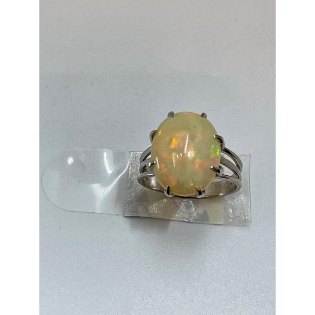 Metal 8 Carat Oval Shape Opal Cocktail Ring 14 Karat White Gold, Estate, Size 3 For Sale - Image 7 of 8