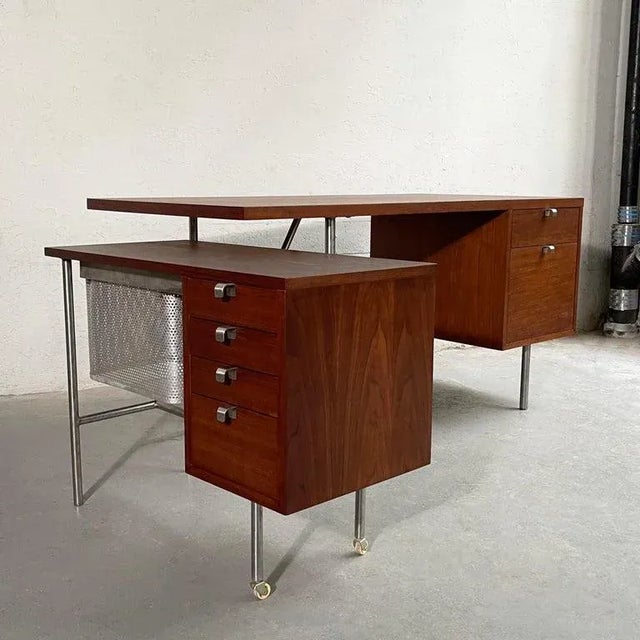 Brown 1950s George Nelson Walnut Executive and Typewriter Desk Set For Sale - Image 8 of 12