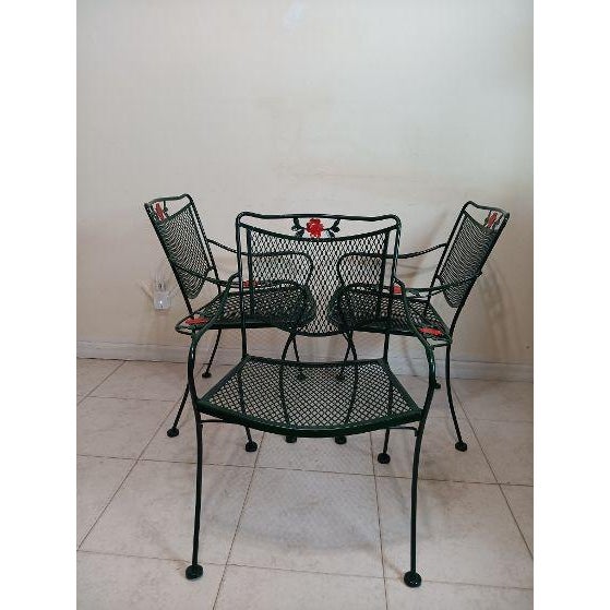 1960s Vintage Metal Russell Woodard Salterini Style Patio Garden Chair Green Set of 3 For Sale - Image 5 of 9
