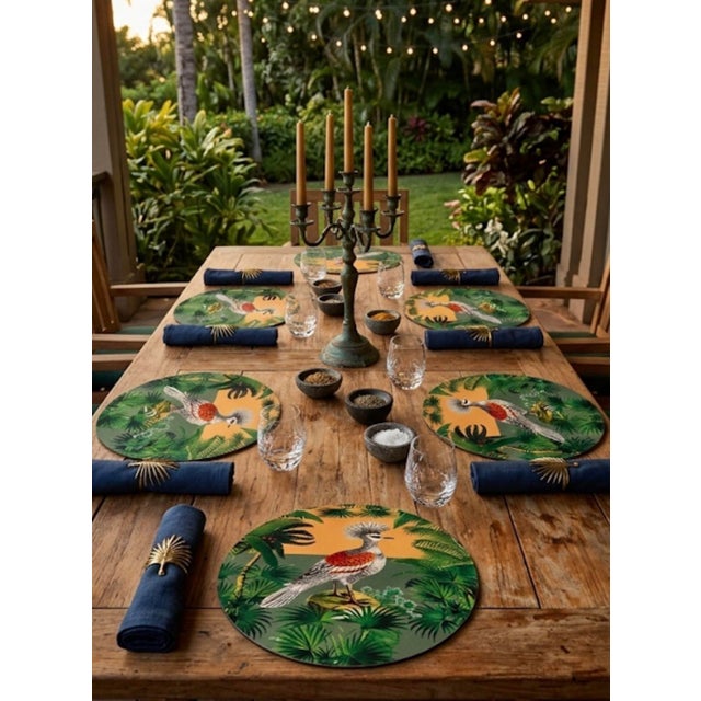 Green Set of 6 Italian La Corallina Firenze Round Lacquered Cork Placemats For Sale - Image 8 of 11