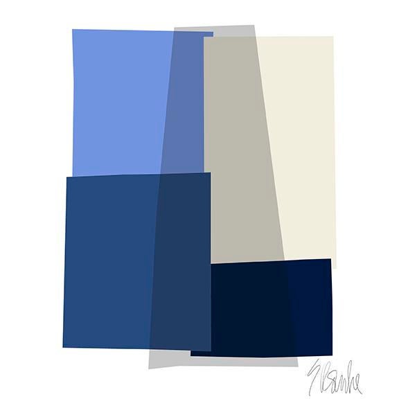 Blue Collage Fine Art Print 35" X 45" by Liz Roache For Sale