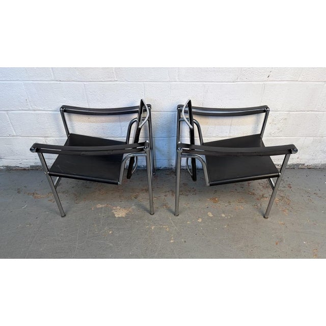 Animal Skin Vintage Le Corbusier Leather "Lc1 Basculant" Sling Chairs for Cassina For Sale - Image 7 of 17