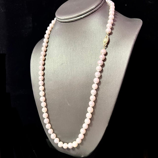 Metal Fine Quality Akoya Pearl Necklace 24" 14k Y Gold 8 mm Certified For Sale - Image 7 of 10
