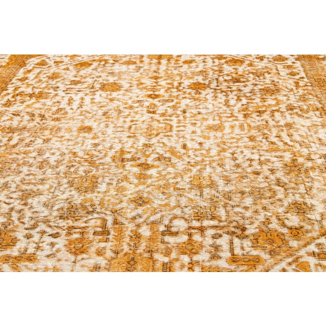 Rustic 1960s Allover Handmade Vintage Overdyed Wool Rug in Orange and Beige Color For Sale - Image 3 of 7