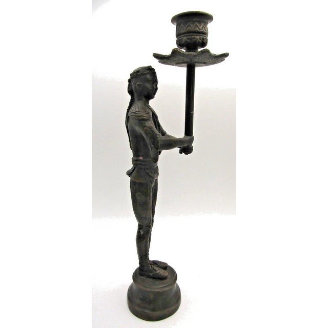 Pair of Vintage Cast Bronze Siamese Soldier Candle Holders For Sale - Image 4 of 10