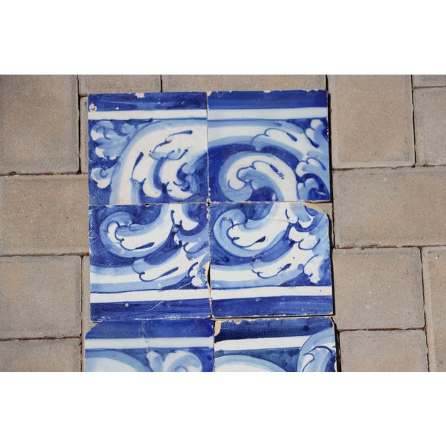 Rococo Antique 18th Century Portuguese Blue & White Rococo Scroll Tiles, Baroque Period, Set of 8 For Sale - Image 3 of 8