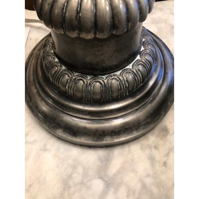 Silver Pewter Corinthian Column Neoclassical Table Lamps- a Pair For Sale - Image 8 of 12