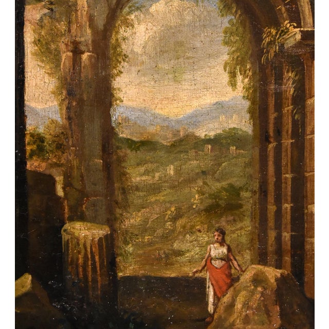 Follower of Niccolò Codazzi, Capricci Landscapes, 1700, Oil on Canvases, Framed, Set of 2 For Sale - Image 9 of 18
