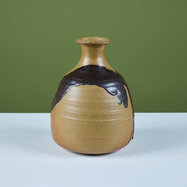 1970s Large Hand-Thrown Stoneware Drip Glaze Vase For Sale - Image 5 of 11