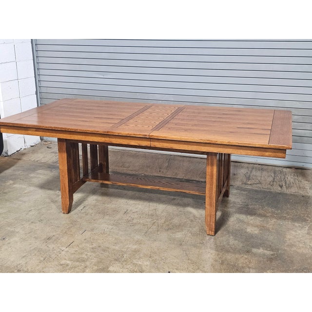 Arts & Crafts 1990s Stickley Oak Mission Arts & Craft Style Dining Table W 2 Leaves For Sale - Image 3 of 16
