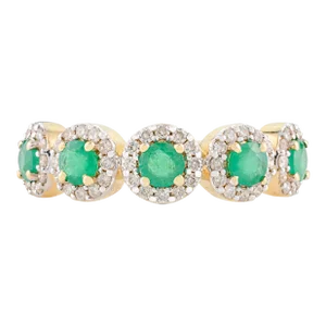 5 Stone Round Cut Emerald Diamond Wedding Band Size 7
