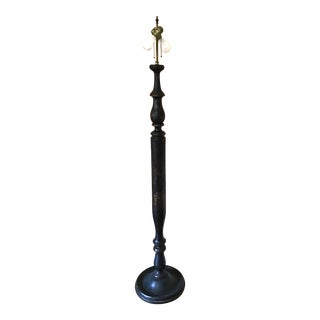 Vintage Hand-Painted Chinoiserie Ebonized Floor Lamp For Sale