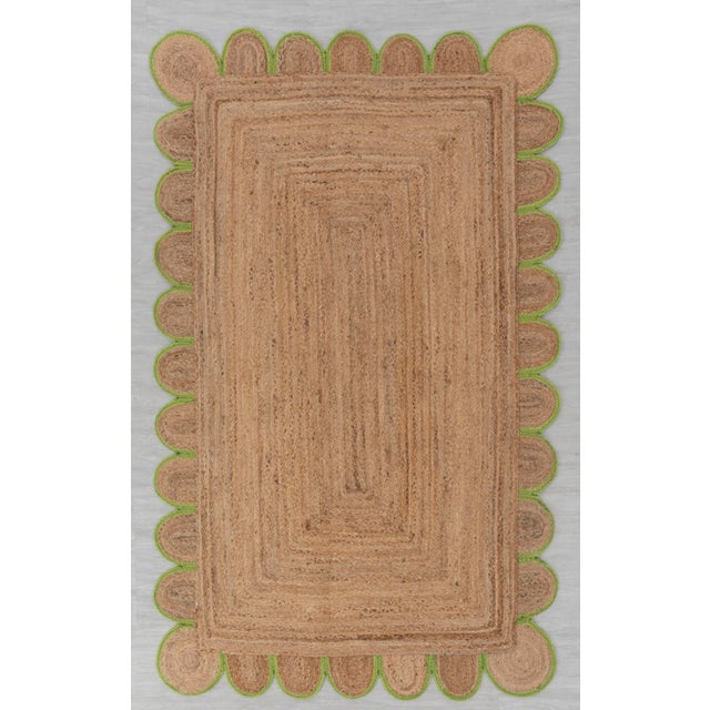 Green Scallop Edge With Natural Jute Rug 5x8 Ft. For Sale - Image 13 of 13