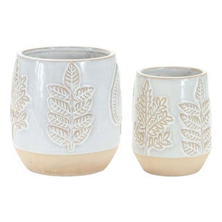 Two Tone Porcelain Planter with Leaf Design (Set of 2) For Sale