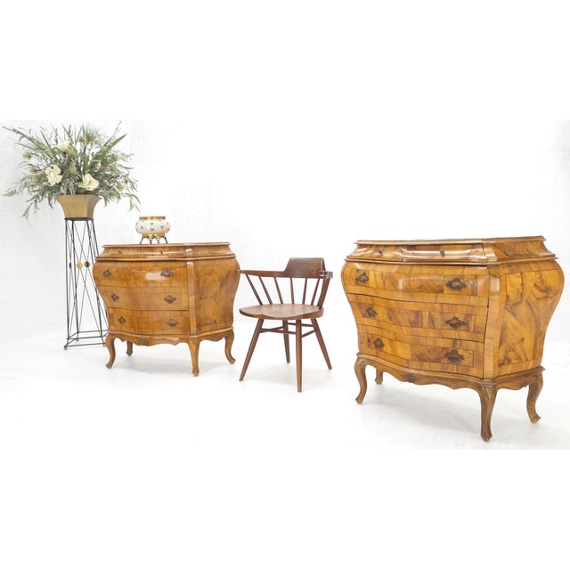 Pair of Italian Olive Burl Wood Patched Veneer Bombay Small Dresser Stands Table For Sale - Image 6 of 15