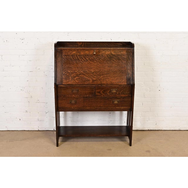 Stickley Brothers Stickley Brothers Antique Mission Oak Arts & Crafts Drop Front Secretary Desk, Circa 1900 For Sale - Image 4 of 14