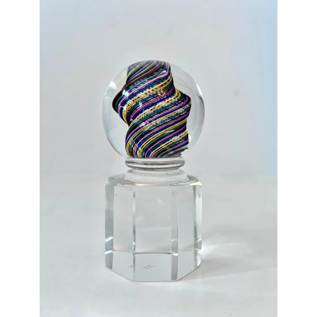 Mid-Century Modern Signed Italian Venini Murano Multi Color Ribbon Paperweight For Sale - Image 3 of 8