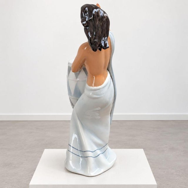 Italian Glazed Ceramic Woman Playing Drum Sculpture by Ronzan, 1950s For Sale - Image 3 of 8