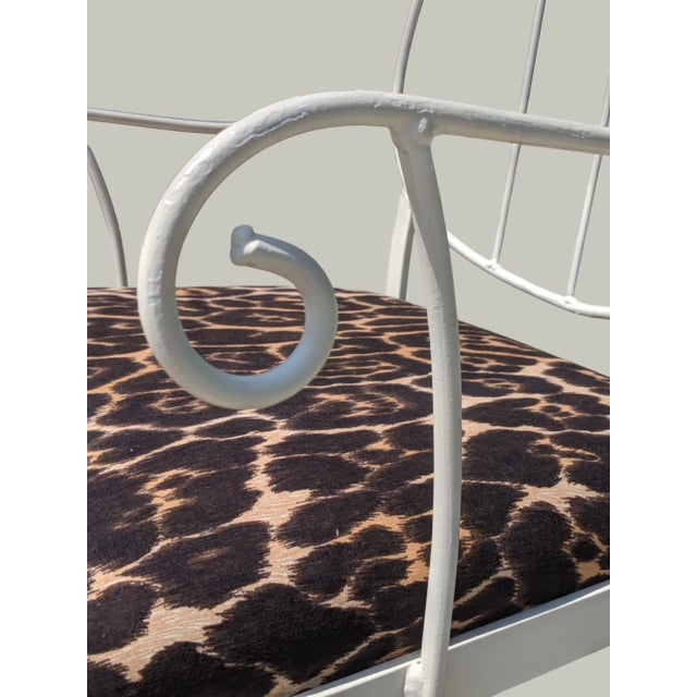 Metal Vintage White Wrought Iron Lyre Arm Chair With Leopard Seat Cushion For Sale - Image 7 of 12