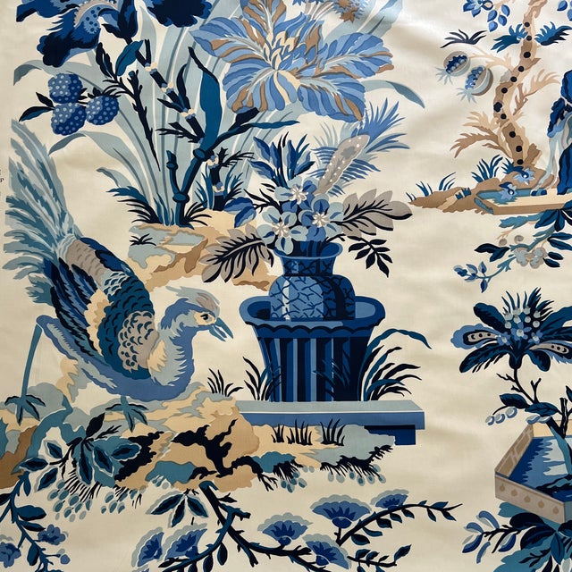 Brunschwig & Fils Blue and White Le Lac Cotton Chintz Fabric 8 Yards