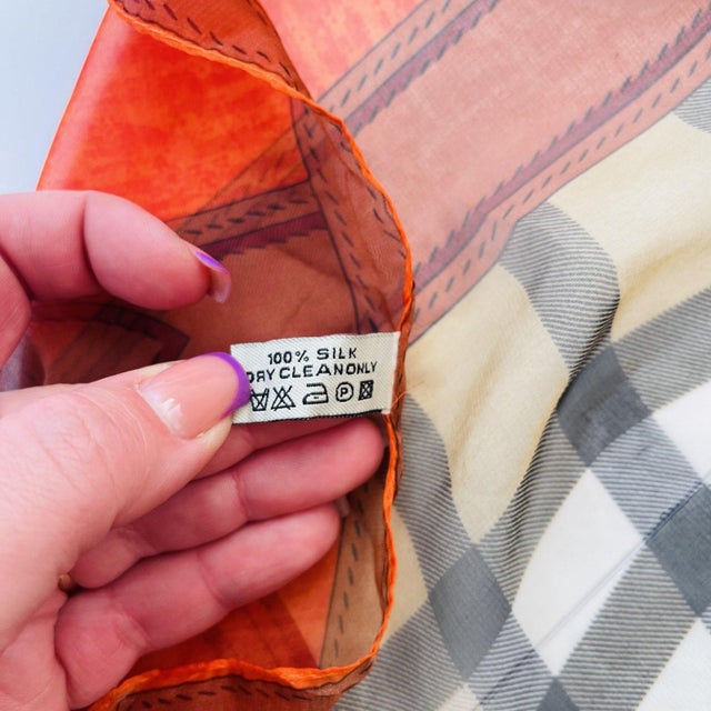 Burberry Beige & Orange Plaid 100% Silk Scarf For Sale - Image 10 of 11