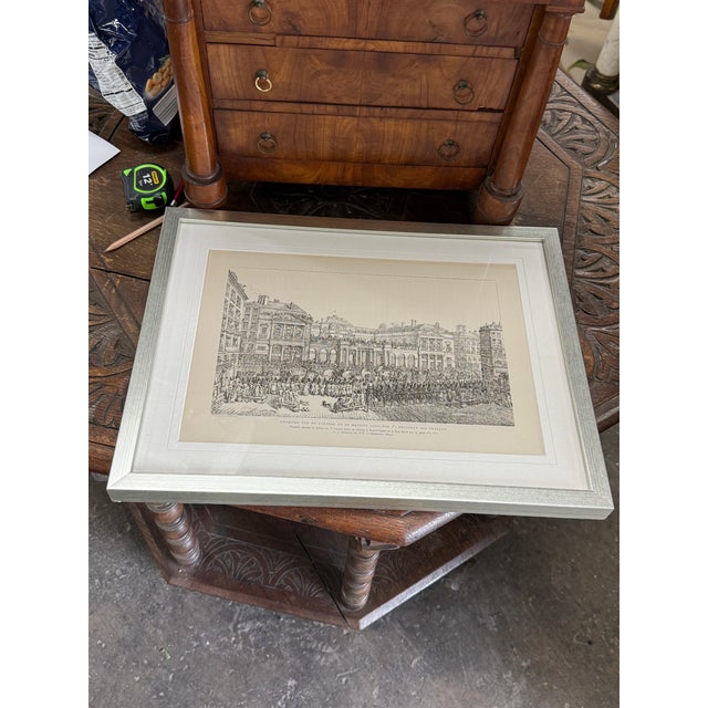 A beautifully matched pair of 19th-century French etchings, dating to circa 1860, depicting grand ceremonial scenes from...