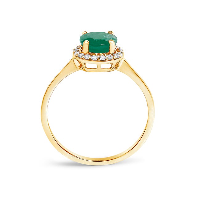 10K Yellow Gold Green Emerald and 1/10 Cttw Diamond Halo Ring, Size 6.5 For Sale In New York - Image 6 of 7