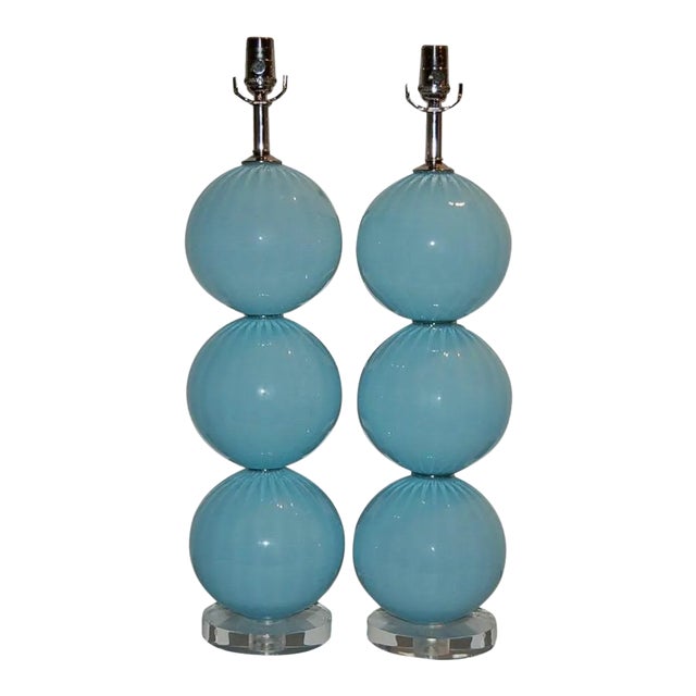 Joe Cariati Glass Lamps Blue For Sale