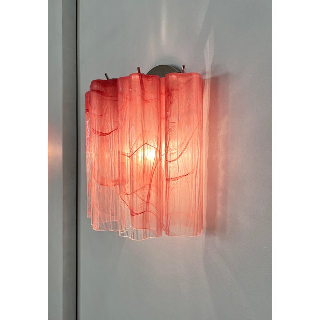 Vintage Murano Glass Tube Wall Sconces with 5 Pink Alabaster Glass Tube, 1990, Set of 2 For Sale - Image 17 of 18