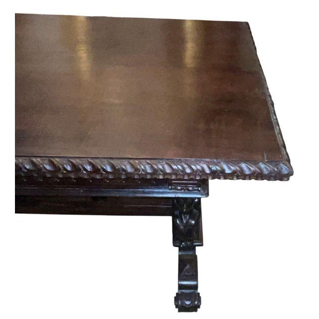 Late 19th Century Renaissance Revival Carved Walnut Trestle Continental Table. Italy, Late 19th C. For Sale - Image 5 of 8